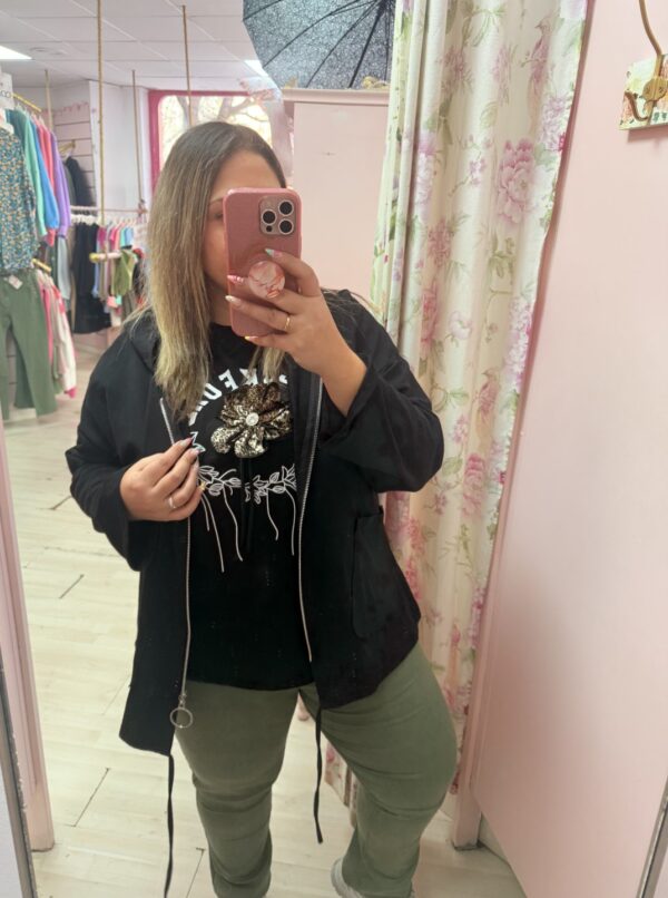 Sudadera algodon cremallera negra