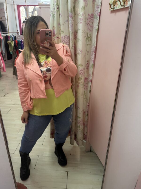 Chaqueta militar botones rosa - Imagen 2