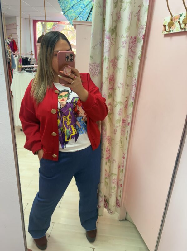 Bomber botones cadera roja