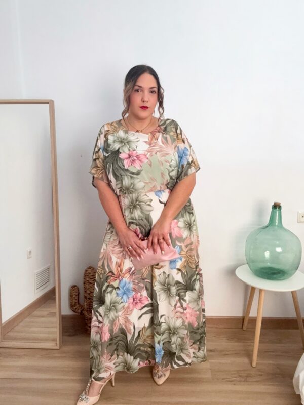 Vestido gasa flores verde - Imagen 3