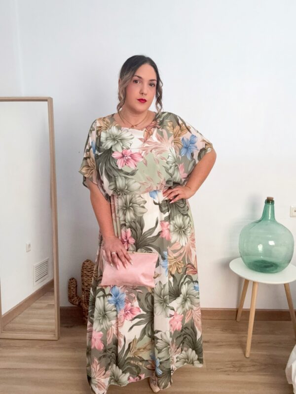 Vestido gasa flores verde - Imagen 2