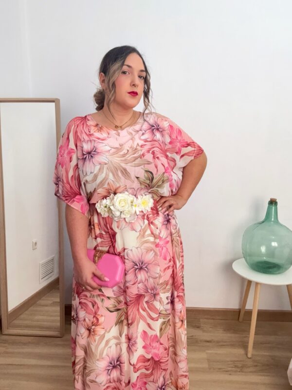 Vestido gasa flores rosa