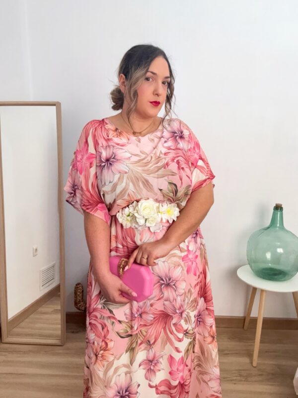 Vestido gasa flores rosa - Imagen 3