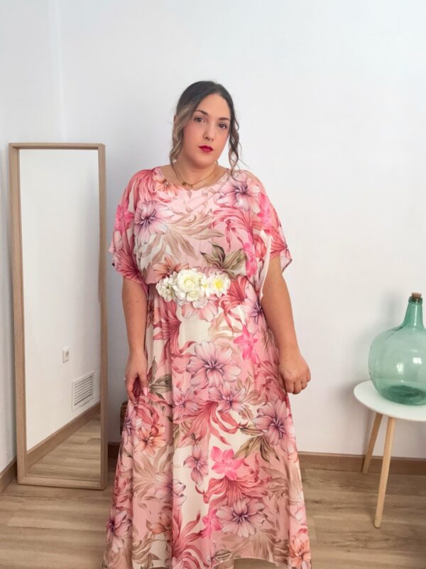 Vestido gasa flores rosa - Imagen 4