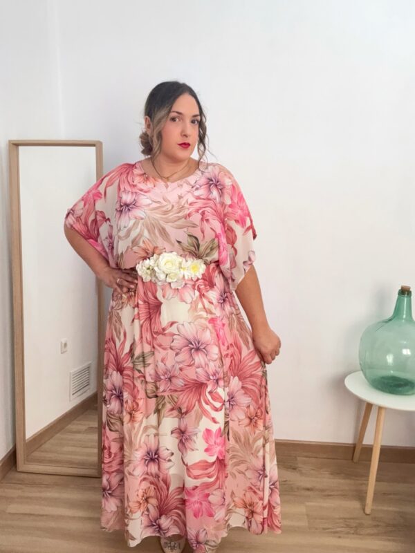 Vestido gasa flores rosa - Imagen 5