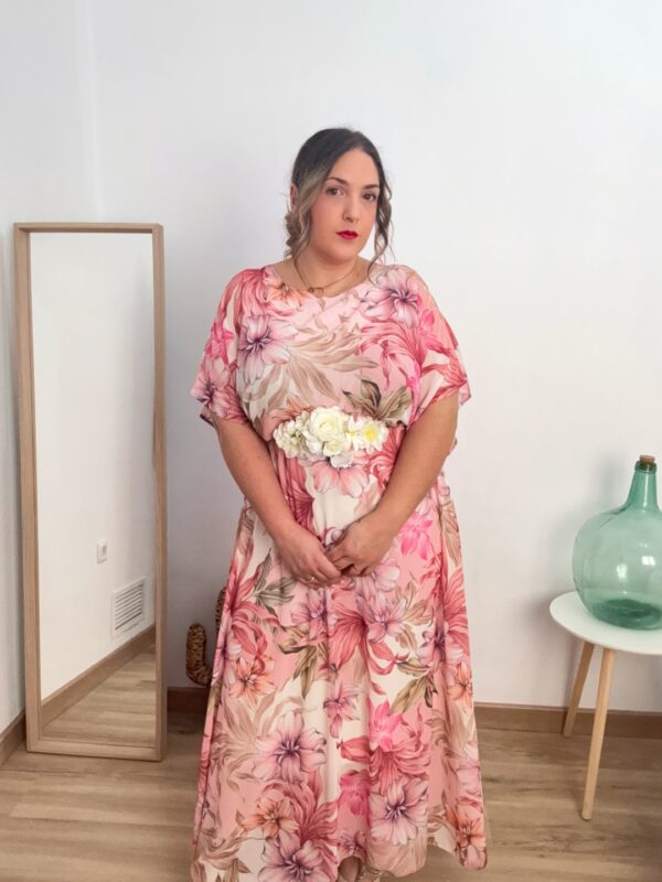Vestido gasa flores rosa - Imagen 6
