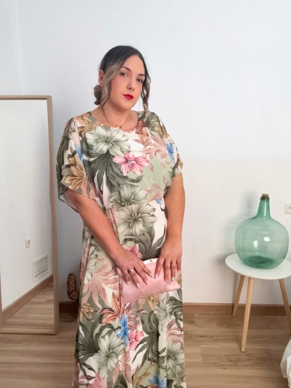 Vestido gasa flores verde