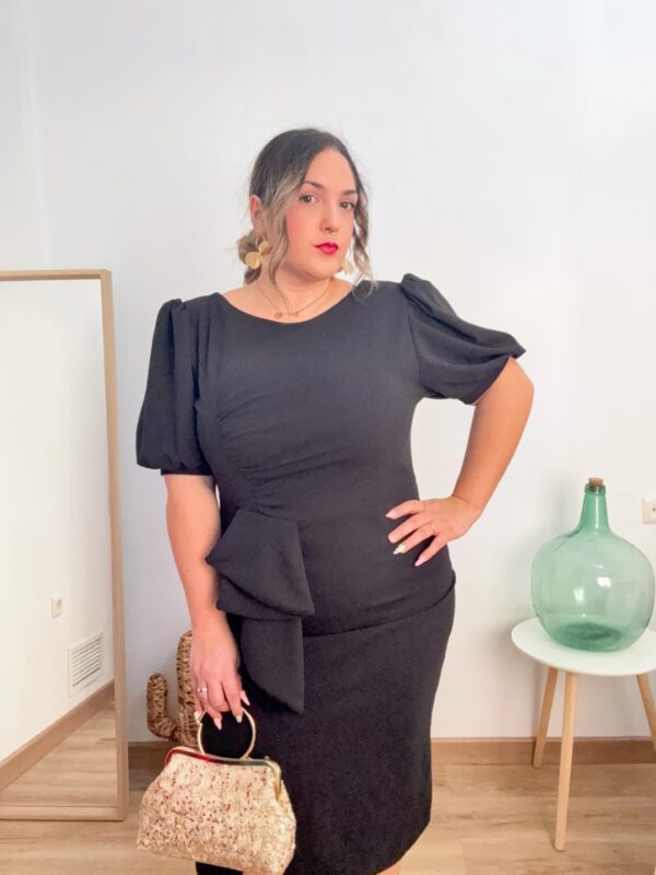 Vestido manga globo negro - Imagen 4