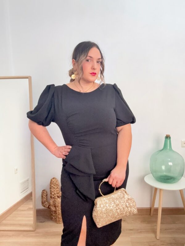 Vestido manga globo negro - Imagen 5