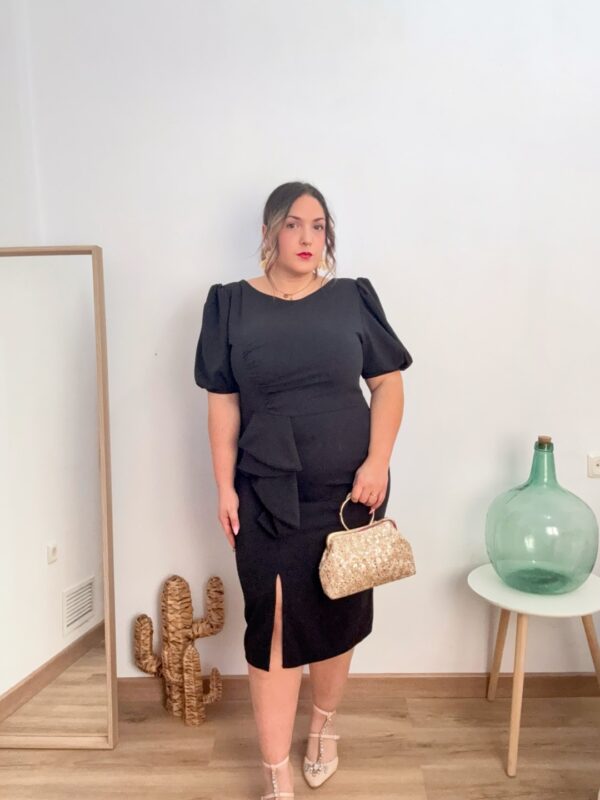 Vestido manga globo negro