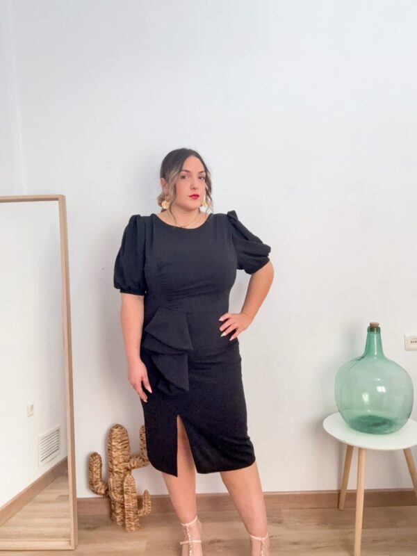 Vestido manga globo negro - Imagen 2