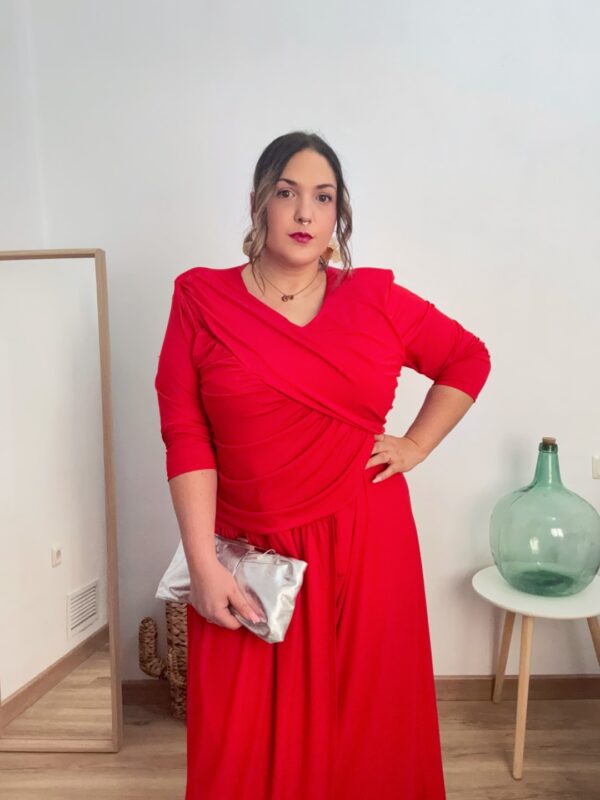 Vestido midi cruzado licra fria rojo - Imagen 2