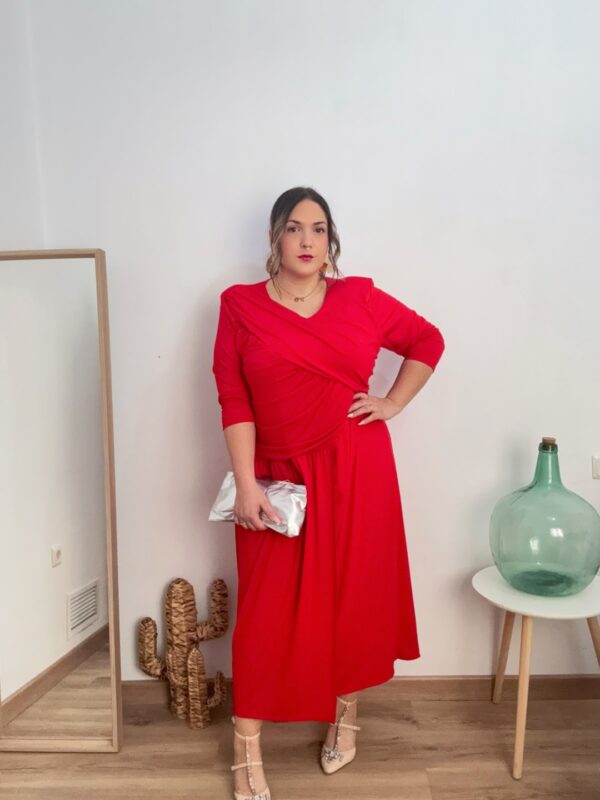 Vestido midi cruzado licra fria rojo
