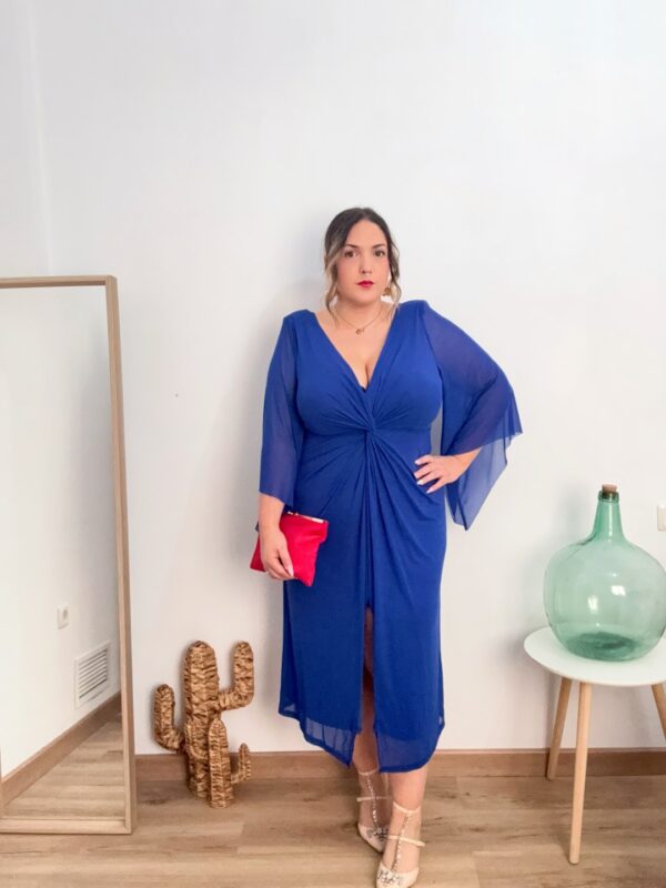 Vestido manga acampanada azul
