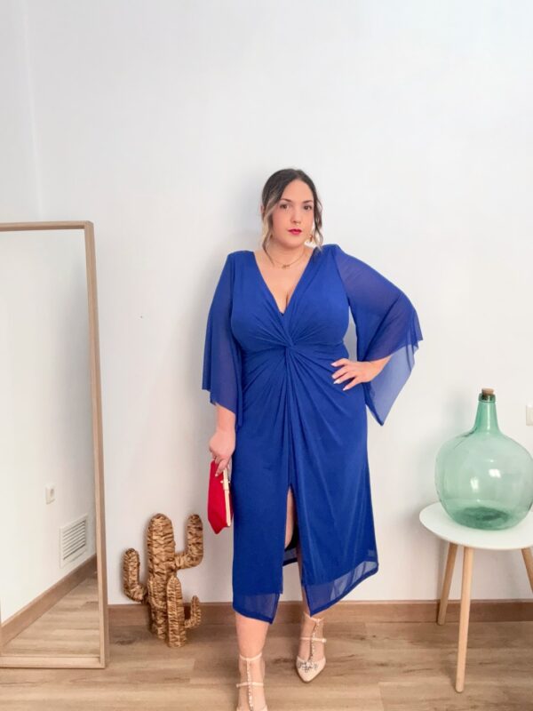 Vestido manga acampanada azul - Imagen 3