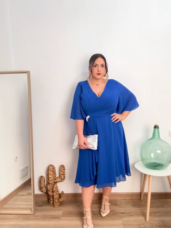 Vestido tela broche azul - Imagen 2