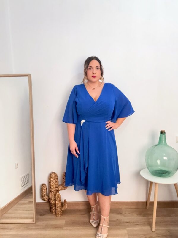 Vestido tela broche azul - Imagen 3