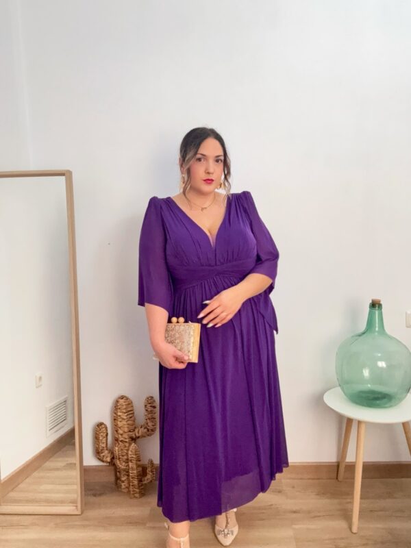 Vestido gasa hombros manga fluida morado