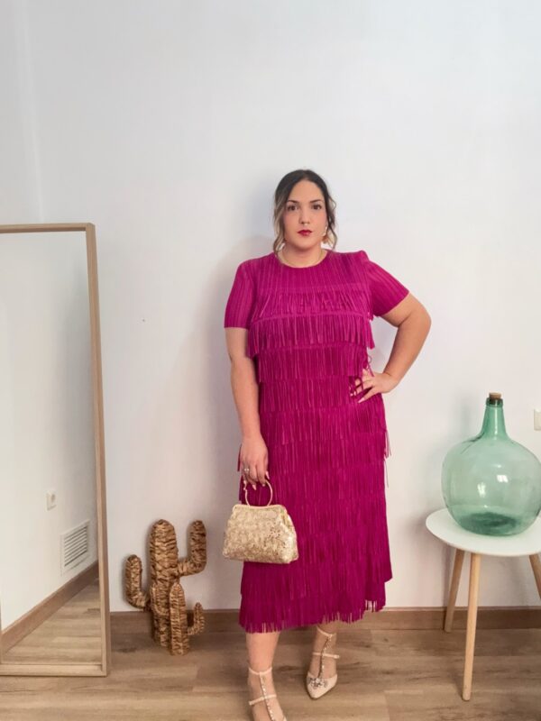 Vestido flecos plisado buganvilla
