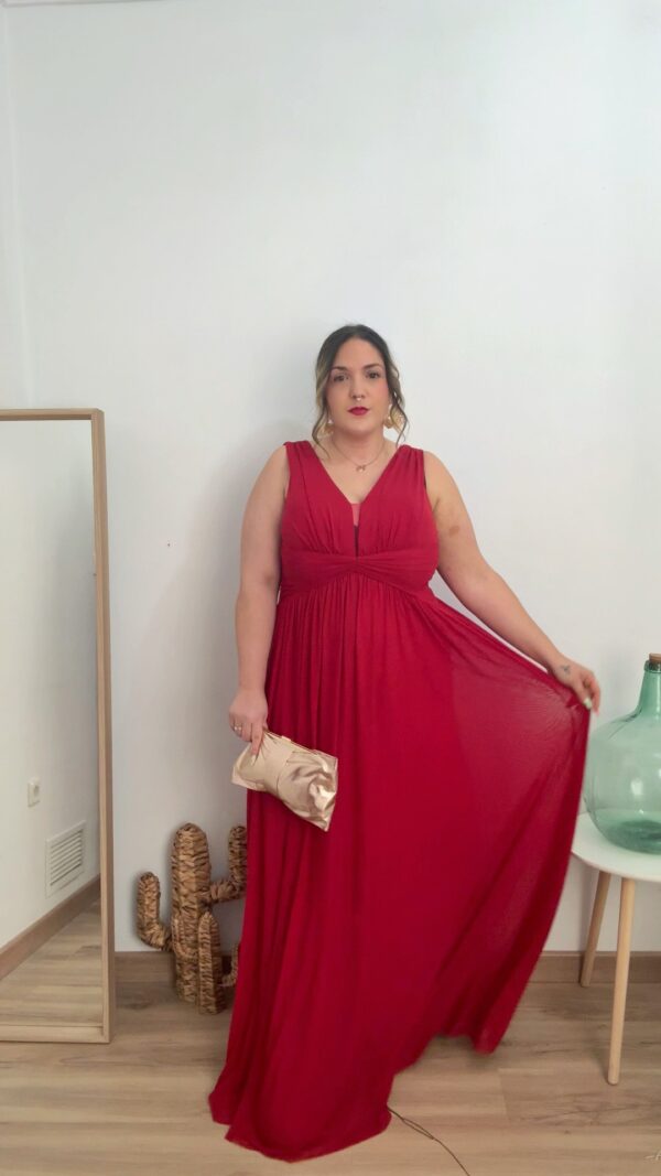 Vestido largo anudado Rojo - Imagen 3