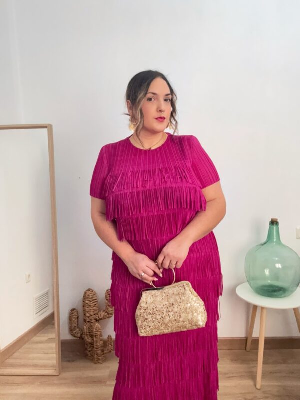 Vestido flecos plisado buganvilla - Imagen 4