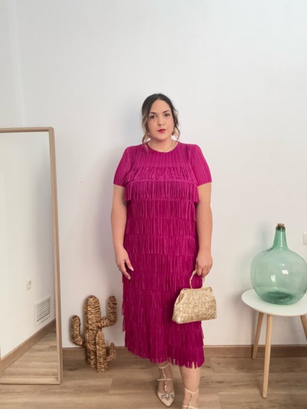 Vestido flecos plisado buganvilla - Imagen 5