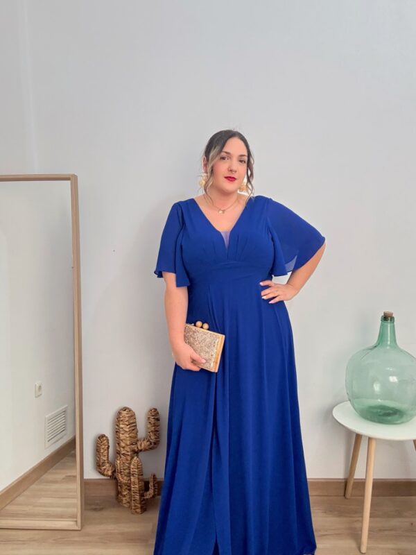 Vestido largo abertura azul - Imagen 2