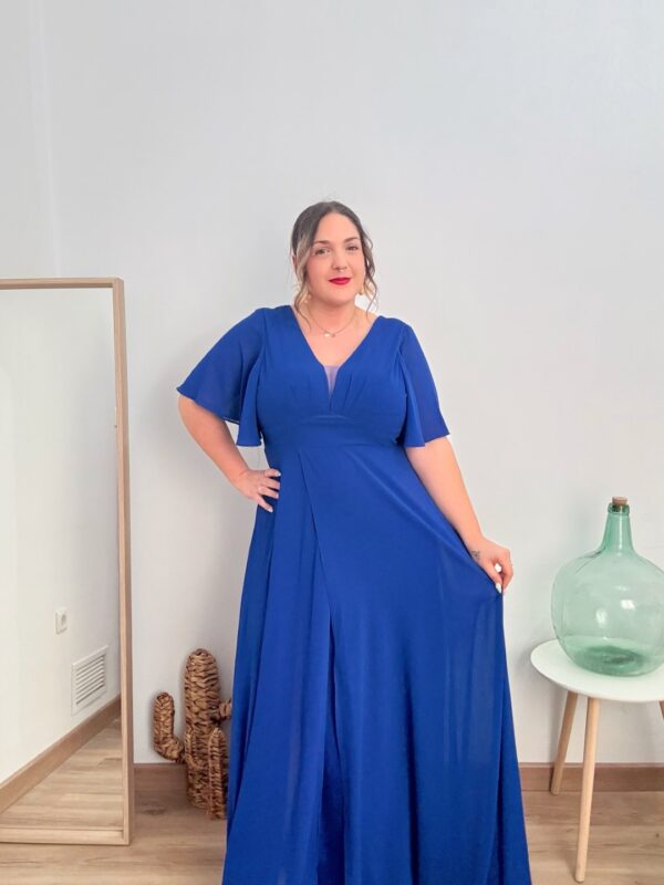 Vestido largo abertura azul - Imagen 3