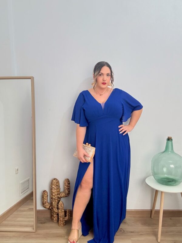 Vestido largo abertura azul - Imagen 5