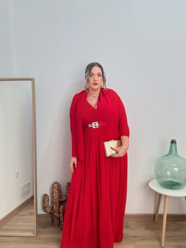 Vestido largo pedreria rojo - Imagen 3