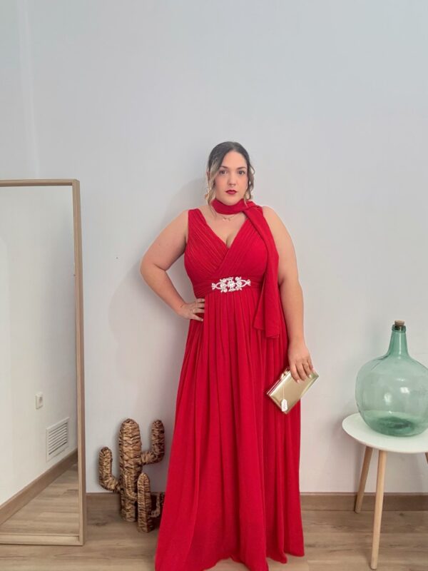 Vestido largo pedreria rojo - Imagen 4