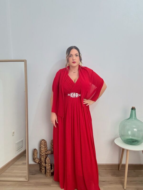 Vestido largo pedreria rojo - Imagen 5