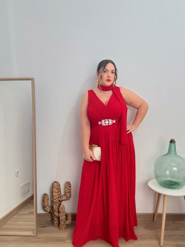 Vestido largo pedreria rojo - Imagen 6