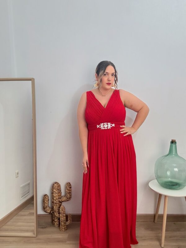Vestido largo pedreria rojo - Imagen 8