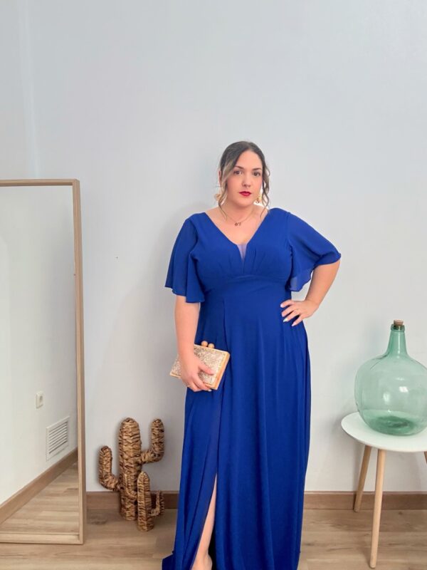 Vestido largo abertura azul - Imagen 4