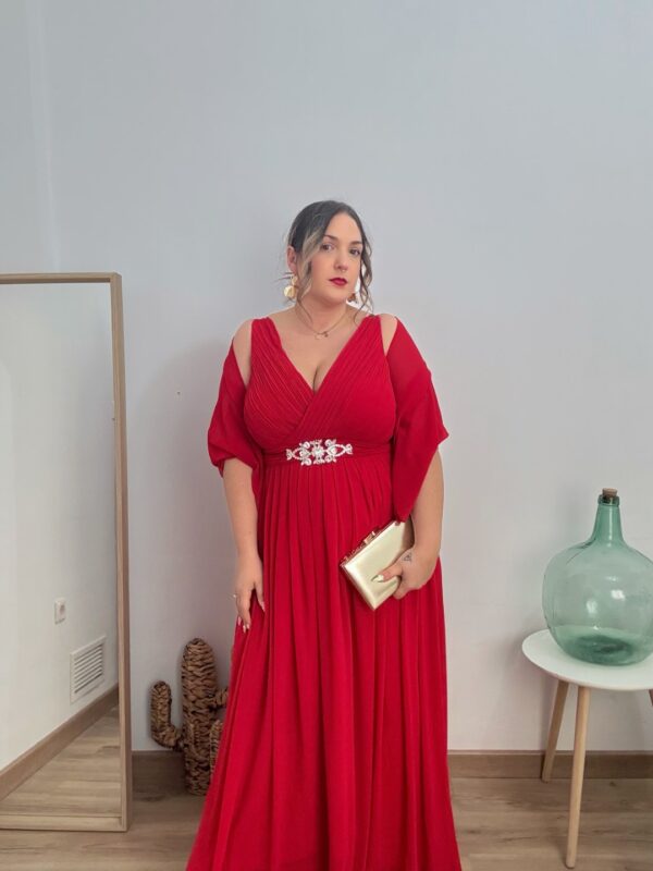 Vestido largo pedreria rojo