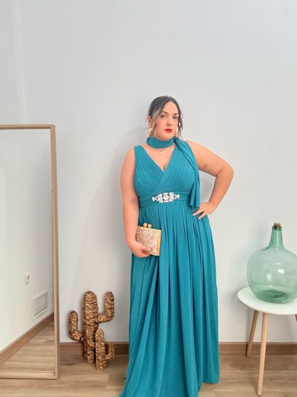 Vestido largo pedreria verde - Imagen 7