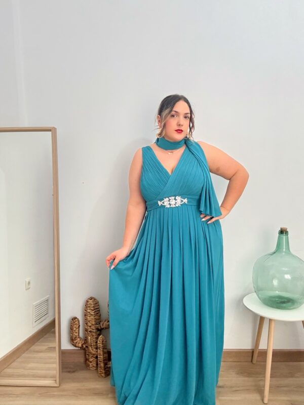 Vestido largo pedreria verde - Imagen 8
