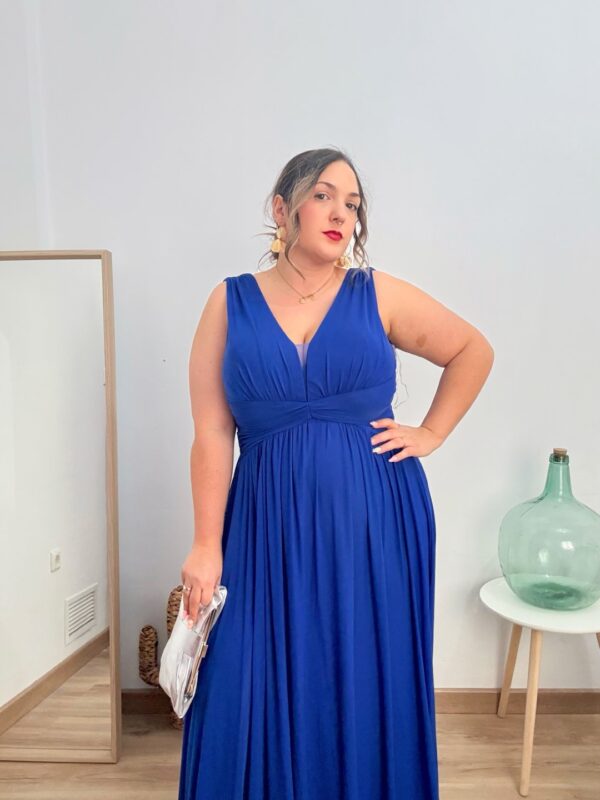 Vestido largo anudado azul - Imagen 2