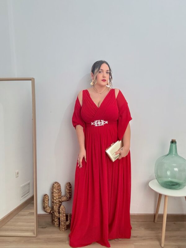 Vestido largo pedreria rojo - Imagen 9