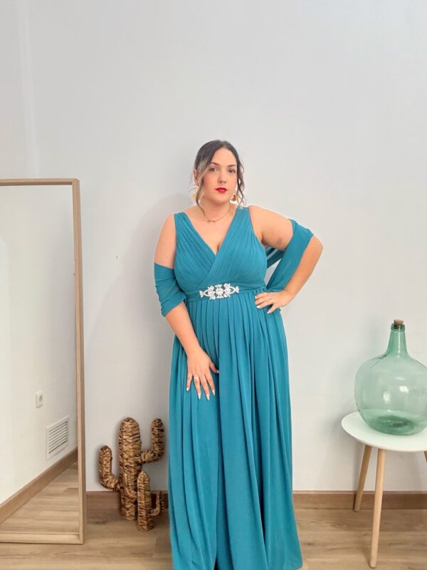 Vestido largo pedreria verde - Imagen 3