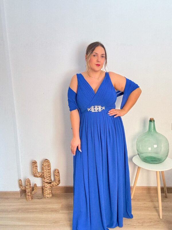 Vestido largo pedreria azulon
