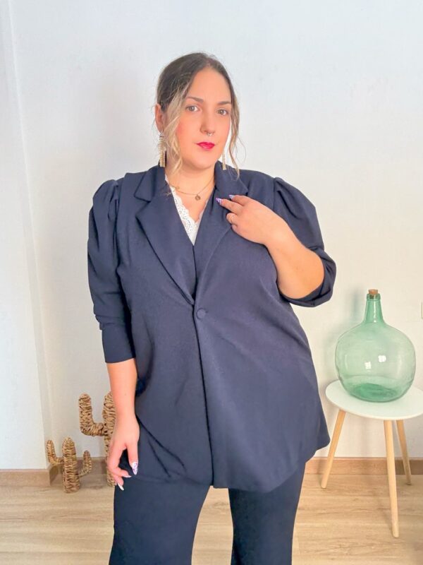 Traje chaqueta manga abullonada marino - Imagen 5