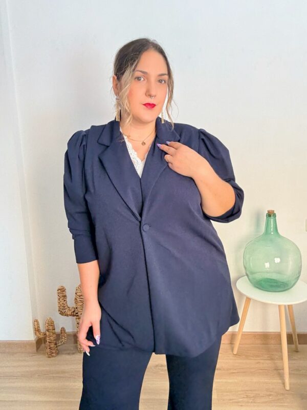 Traje chaqueta manga abullonada marino - Imagen 6