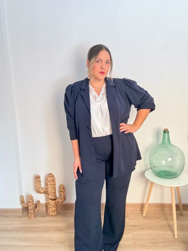 Traje chaqueta manga abullonada marino - Imagen 7