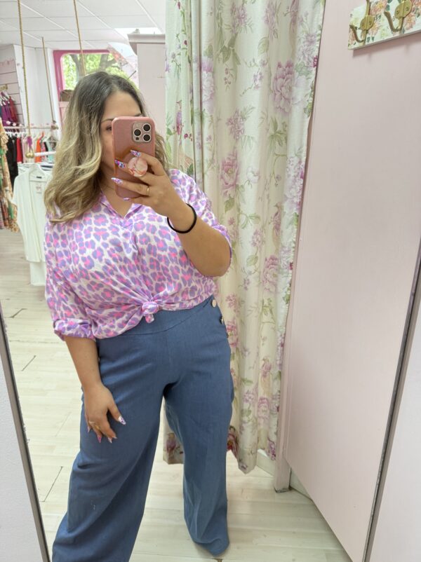 Pantalon ancho botones vaquero oscuro - Imagen 3