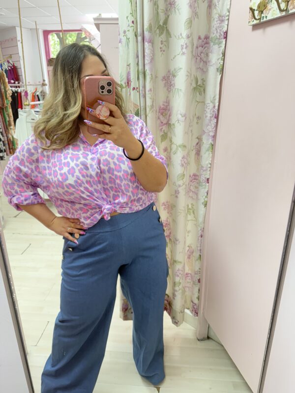 Pantalon ancho botones vaquero oscuro - Imagen 4