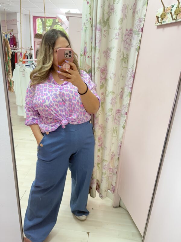 Pantalon ancho botones vaquero oscuro
