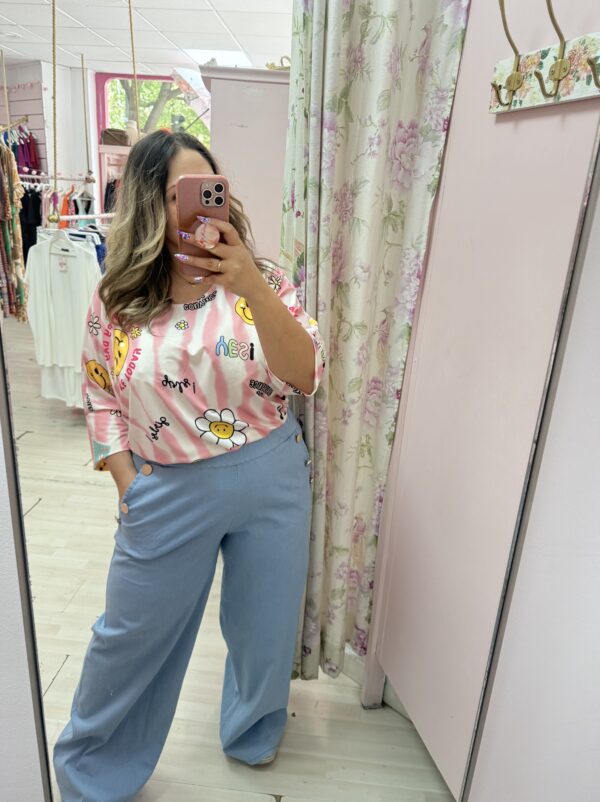 Pantalon ancho botones vaquero claro - Imagen 2