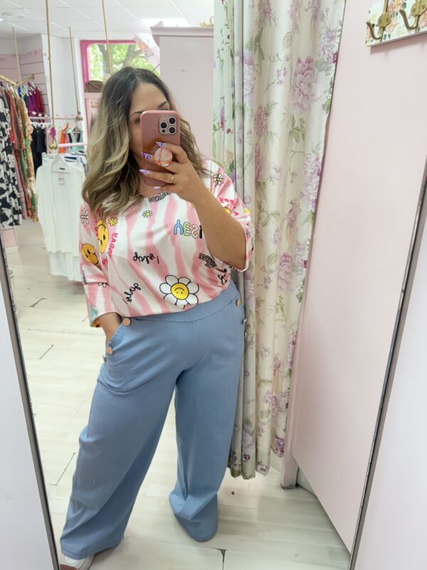 Pantalon ancho botones vaquero claro - Imagen 3